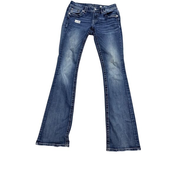 Miss Me Womens Low Rise Bootcut Distressed Blue Denim Jeans Size 27 - Picture 1 of 10